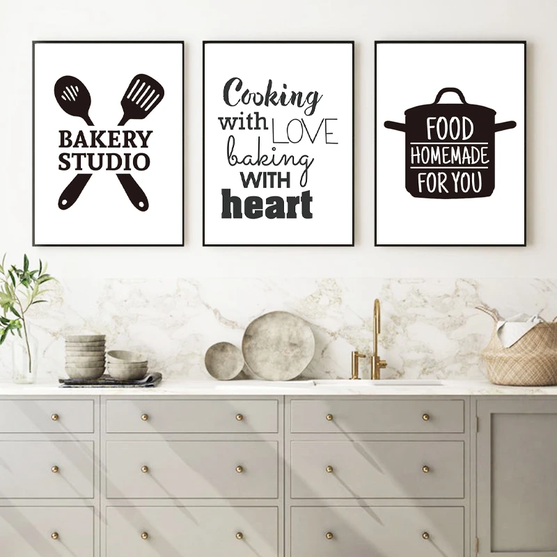 Cuisine avec amour cuisine citation mur Art impressions et affiche, cuisson avec coeur toile peinture mur photos maison cuisine décor