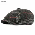 USPOP – bérets en laine à carreaux pour hommes casquette vintage visière épaisse chapeau de