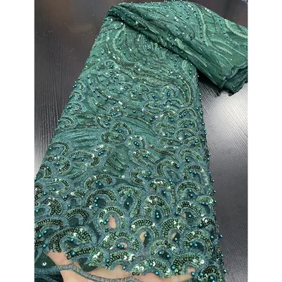 Tissu africain en dentelle de tulle à paillettes avec perles filet en maille français NigWin vert