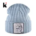 Bonnet avec loup tricoté pour homme et femme Bonnet en tricot doux mode Hip Hop chapeaux Gorras