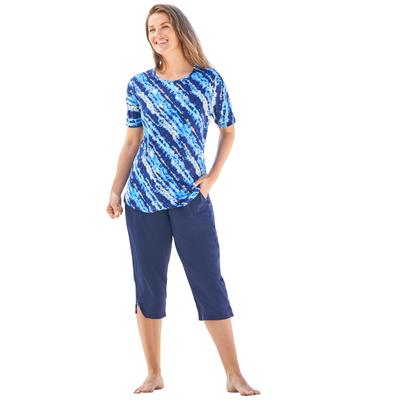 Plus Size Women's The Swim Tee by Swim 365 in Blue Watercolor Stripe (Size 38/40) Rash Guard