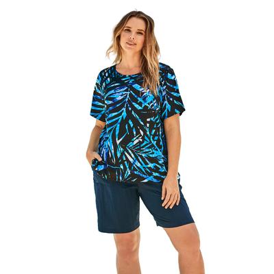 Plus Size Women's The Swim Tee by Swim 365 in Blue Painterly Leaves (Size 22/24) Rash Guard