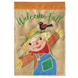 August Grove® Friederike Applique Welcome Fall Scarecrow 2-Sided Burlap 18 x 13 in. Garden Flag in Brown/Green | 18 H x 13 W in | Wayfair