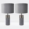 firstchoicelighting Pair of Grey Velour with Satin Nickel Detail Table Lamps or Bedside Lights Modern Velvet Design Lamps Height 40cm LED Compatible