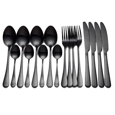 SPKLIFEY – couverts noirs en acier inoxydable 16 pièces vaisselle noire fourchette cuillère