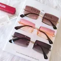 HBK-Petites lunettes de soleil rectangulaires sans monture pour hommes et femmes nuances marron or