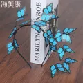 Haimeikang-Bandeau de sauna papillon bleu fait à la main pour dames accessoires pour cheveux grand