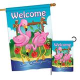 Bayou Breeze Calvo Flamingos Friends Birds 2-Sided Polyester 40 x 28 in. Garden Flag in Blue/Pink | 40 H x 28 W in | Wayfair