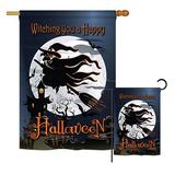 The Holiday Aisle® Hawken 2 Piece Happy Witching You Fall Halloween Impressions Decorative Vertical 2-Sided Flag Set in Black/Gray | Wayfair