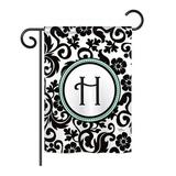 Winston Porter Penfield Damask Monogram 2-Sided Polyester Garden Flag in Black | 18.5 H x 13 W in | Wayfair 97E3E2DD43D64AB1AAA3747F3CF6AD45