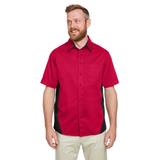 Harriton M586 Men's Flash IL Colorblock Short Sleeve Shirt in Red/Black size Large | Cotton/Polyester Blend