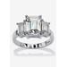 Women's Sterling Silver 3 Square Simulated Birthstone Ring by PalmBeach Jewelry in April (Size 7)