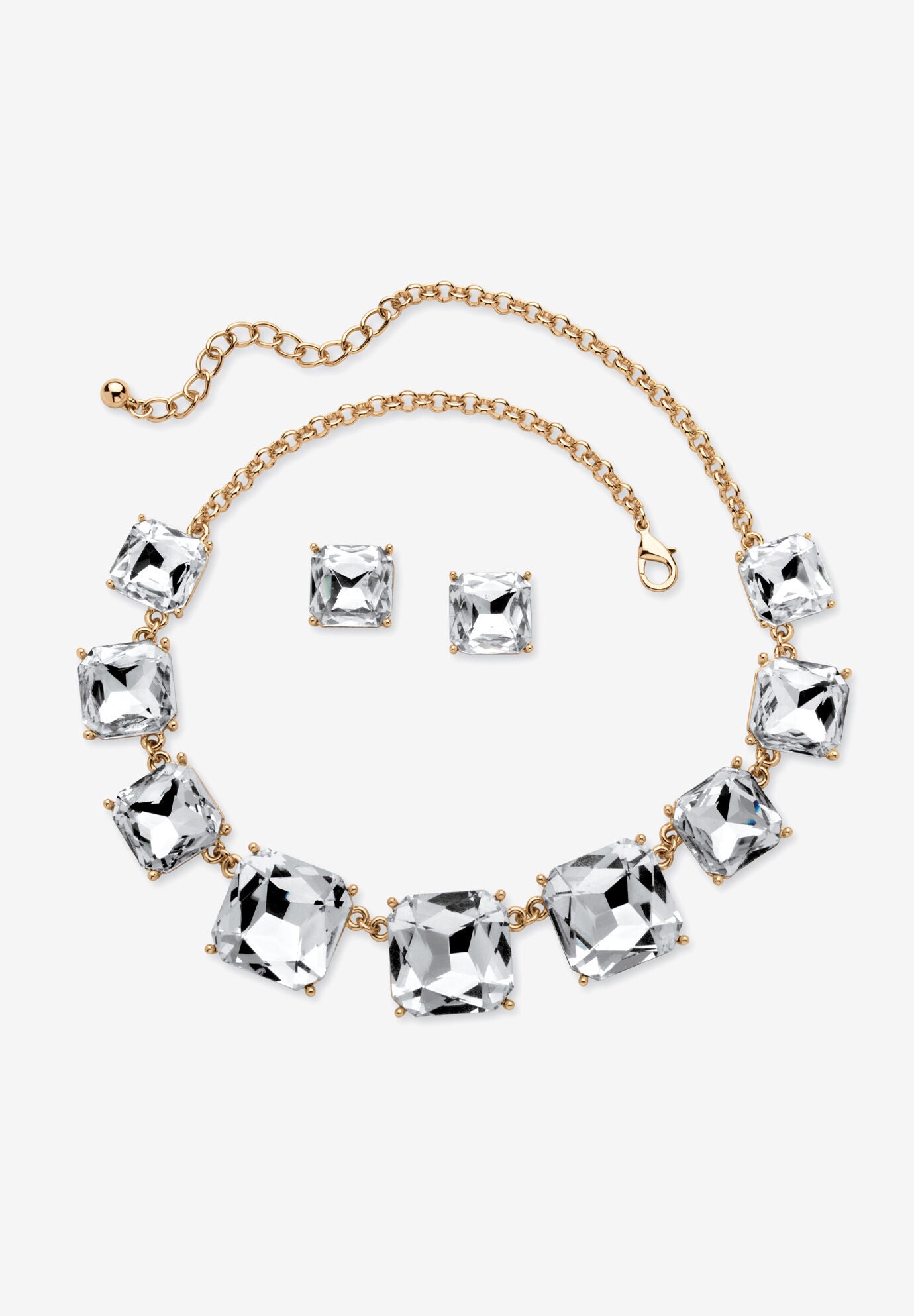 Women's Gold Tone Necklace and Earring Set, Princess Cut Simulated Birthstones by PalmBeach Jewelry in April
