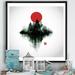 East Urban Home Japanese Red Moon in Traditional Sumi-E II - Picture Frame Print on Canvas Canvas, in Gray/Green/Red | 16 H x 16 W x 1 D in | Wayfair