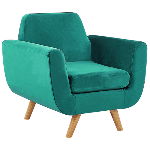 Sessel Grün 80 x 80 cm aus Samtstoff und Gummibaumholz mit Armlehnen Wohnzimmersessel Retro Stil Modernes Design
