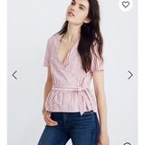 Madewell Tops | Madewell Small Ruffle-Hem Wrap Top In Stripe Mix | Color: Pink/White | Size: S