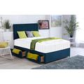 Plain Velvet Divan Bed with Orthopaedic Memory Foam Mattress and 20 INCH Savannah Vertical Two-LINE HEADBOARD!!! (Blue, 4FT6-2 Drawer Same Side)