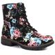 Pavers Women's Lace Up Combat Boots in Black-Pink Floral with Zip Fastening - Hardwearing Sole and Floral Pattern - Ladies Shoes - Size UK 3 / EU 36