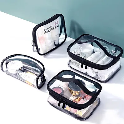 Trousse cosmétique transparente en PVC pour femme sac de maquillage de voyage imperméable clair