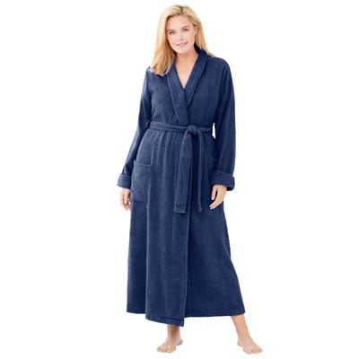 Plus Size Women's Long Terry Robe by Dreams & Co. in Evening Blue (Size 3X)