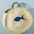 Anthropologie Bags | Nwt Anthropologie Painted Fish Straw Tote Bag | Color: Blue | Size: Os