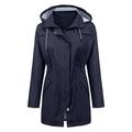iWoo Ladies Waterproof Jacket Lightweight Raincoat for Women Showerproof Outdoor Hooded Women's Trench Coats for Walking Travelling(Navy Blue, M)