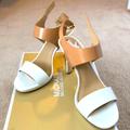 Michael Kors Shoes | Michael Kors White/Suntan Strappy 3 In Heels | Color: Tan/White | Size: 7