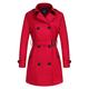 Wantdo Women's Lapel Coat Warm Trench Coat Windproof Outerwear Jacket Double-Breasted Coat Red L