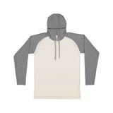 LAT 6917 Men's Hooded Raglan Long Sleeve Fine Jersey T-Shirt in Natural Heather/Gray Heather/Titanium size XL | Ringspun Cotton LA6917