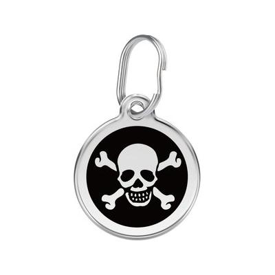 Red Dingo Skull & Crossbones Stainless Steel Personalized Dog & Cat ID Tag, Black, Large