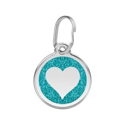 Red Dingo Glitter Heart Stainless Steel Personalized Dog & Cat ID Tag, Aqua, Small