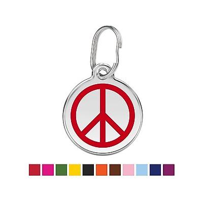 Red Dingo Peace Sign Stainless Steel Personalized Dog & Cat ID Tag, Red, Medium