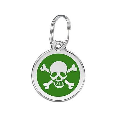 Red Dingo Skull & Crossbones Stainless Steel Personalized Dog & Cat ID Tag, Green, Large