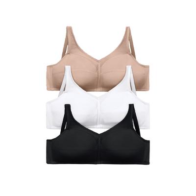 Plus Size Women's 3-Pack Front-Close Cotton Wireless Bra by Comfort Choice in Basic Assorted (Size 52 DD)