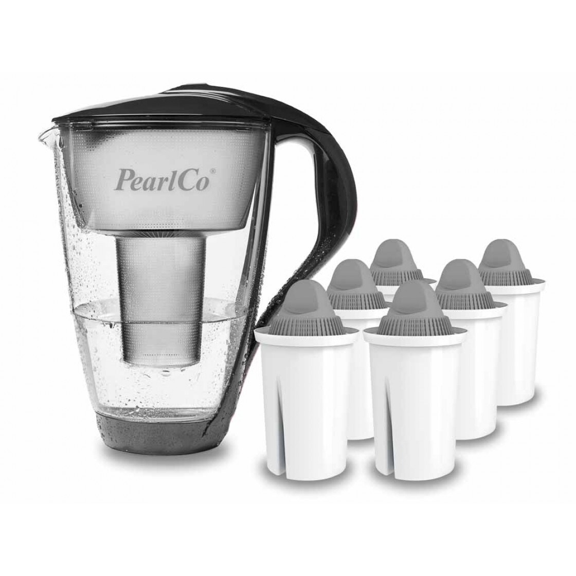 PearlCo Glas-Wasserfilter anthrazit inkl. 6 Protect+ Filterkartuschen Image