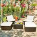 Ebern Designs Mads 5 Piece Rattan Seating Group w/ Cushions Synthetic Wicker/All - Weather Wicker/Wicker/Rattan in White | Outdoor Furniture | Wayfair