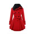 LOPILY Women's Double Breasted Woolen Coats Draped Waterfall Pea Coat Plus Size Swing Coat Faux Fur Collar Cute Tops for Women Winter(Red,XXL)