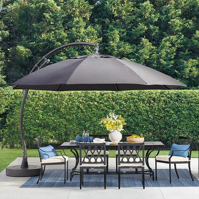 European Round Side Mount Umbrella with Base - 13', Indigo Canopy, Bronze - Frontgate