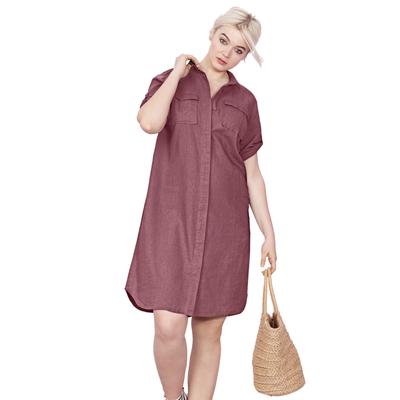 Plus Size Women's Button Front Linen Shirtdress by ellos in Vintage Plum (Size 18)