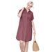 Plus Size Women's Button Front Linen Shirtdress by ellos in Vintage Plum (Size 20)