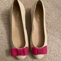 Anthropologie Shoes | Anthro Dress Shoes With Bright Pink Bow | Color: Cream/Pink | Size: 39eu