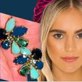 J. Crew Jewelry | J. Crew Blue Green Crystal Flower Pierced Earrings Studs | Color: Blue/White | Size: Os