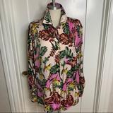 Free People Tops | Free People Floral Print Button Down Blouse Euc | Color: Green/Pink | Size: S