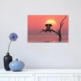 East Urban Home Elephant & Dog Are Sitting on a Tree at Red Sunset by Mike Kiev - Painting Print Canvas in Red/Yellow | Wayfair