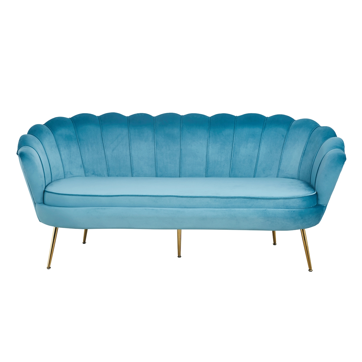 SalesFever Muschel-Sofa | 3-Sitzer | Bezug Samt-Stoff blau | Gestell Metall goldfarben | B 180 x T 76 x H 78 cm Image