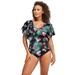 Plus Size Women's Flutter-Sleeve One-Piece by Swim 365 in Hibiscus Dot (Size 20) Swimsuit