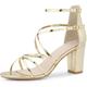 Allegra K Women's Strappy Crisscross Strap Block Heeled Sandals Gold 5 UK/Label Size 7 US