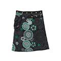 Ethnic Printed Skirt Press Stud Wrap Skirt, Colorful Knee Length Skirt Size Adjustable with 18 snap Buttons Bohemian Gypsy Boho (Black, One Size)