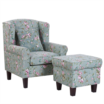 Sessel Grün / Rosa Polsterbezug mit Hocker Blumenmuster Wohnzimmerausstattung Salon Schlafzimmer Essbereich Modern