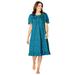 Plus Size Women's Short Floral Print Cotton Gown by Dreams & Co. in Deep Teal Ditsy (Size 4X) Pajamas